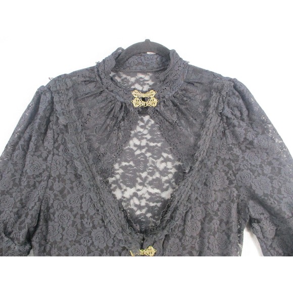 Gothic Black Lace High Low Dress Bell Sleeve Victorian Steampunk Dress Top - Picture 4 of 16